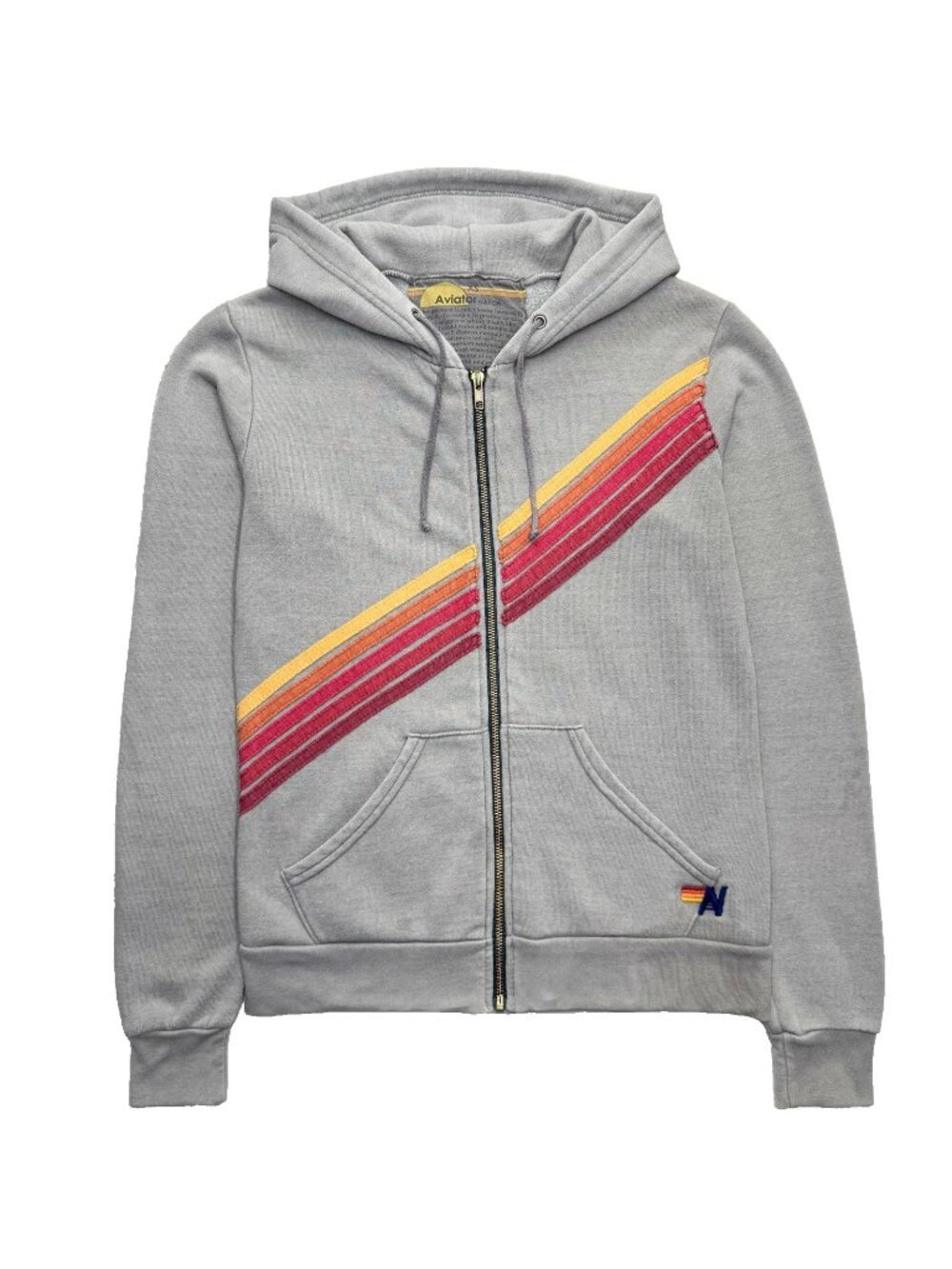 Aviator Nation 5 Stripe Zip Hoodie Sweatshirt Women’s XS Rainbow Sunset Stripes